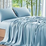 Gezu Bambus Spannbettlaken 160x200 cm Blau Hellblau Antibakteriell Weich Spannbetttücher Kühlende Bambus Boxspringbett Bettlaken Leintuch Spannbetttuch 160x200 für Hohe Matratze bis 15-30 cm
