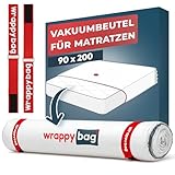 Wrappybag – Vakuumbeutel für Matratzen 90x200 – Komplett-Set mit wiederverwendbarer, wasserdichter Hülle, Clips und Spanngurten – Passend für alle Matratzengrößen und die meisten Staubsauger