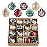 Valery Madelyn Weihnachtskugeln,16stück 6cm Christbaumkugeln Weihnachtskugel mit Geschenkpaket, Weihnachtsbaumschmuck Christbaumschmuck mit Aufhänger,deko Weihnachten,Thema Rot Grün Gold