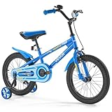 VEVOR Kinderfahrrad, 16 Zoll BMX-Stil-Fahrrad mit Stützrädern, empfohlene Kindergröße von 100-130 cm, für 4-8 Jahre Kinder, Kleinkinderfahrrad für Jungen & Mädchen zum Fahrradlernen, blau