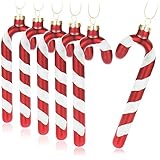com-four® 6X Christbaumanhänger Zuckerstange - Christbaumschmuck zum Anhängen - Weihnachtskugel in Zuckerstangen-Form (rot/weiß Glas - 6 Stück)