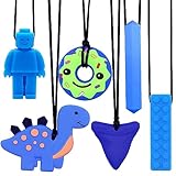 Kaukette für Kinder, 6 Stück Sensory Kauen Halskette, Silikon Beißring für Baby, Autismus Spielzeug für Jungen und Mädchen, Perfekt für Kinder mit ADHS, Zahnen, Beißende, Fingernägel Kauen (Blau)