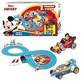 Carrera - 20063045 - Carrera First I Mickey's Fun Race I Die erste Rennbahn für Kleinkinder mit Disney Figuren I 2,4 Meter Spielbahn Ergonomische Handregler I Mit Kreisel für extra Spielspaß