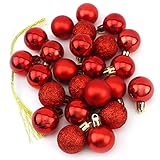24 kleine mini Weihnachtskugeln Kugeln Weihnachten Baumschmuck Rot (Rot)
