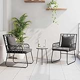 Bladez Garten Essgruppe 3-teilig Schwarz Anthrazit Poly-Rattan mit Stahlgestell - Outdoor Esstischgarnitur für Terrasse und Garten - Langlebig & Wetterfest