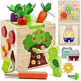 AiTuiTui Motorikwürfel 5 in 1 Aktivitätswürfel Spielzeug Geschenk, 49 Pcs Montessori Lernspielzeug Steckwürfel Holzspielzeug für Kinder, Activity Center Baby ab 18 Monaten Geburtstag Ostern Geschenk