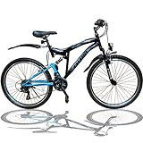 26 Zoll Mountainbike Fahrrad MIT VOLLFEDERUNG & Beleuchtung 21-Gang Shimano OXT Black