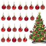 KASESSS 24Pcs Weihnachtskugeln Kunststoff, Rot Christbaumkugeln, Weihnachtsbaumkugeln Ø 30 mm, Christmas Baubles für Weihnachtsbaumschmuck, Rot Christmas Balls, Weihnachts Kugeln für Drinnen & Draußen