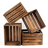 PINEEA Holzkisten Groß - Obstkisten Holz - Deko Weinkisten - 4 Stück Geflammt Vintage Holzbox 50x40x30