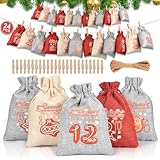 24 Stk Adventskalender zum Befüllen - Stoff Adventskalender - 14 x 10 cm Gedruckte Stoffbeutel Kinder Weihnachtskalender - Groß Adventskalender Säckchen - Adventskalender 2024 Kinder