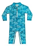 weVSwe Baby Junge Badeanzug UPF 50+ UV-Schutz Rash Guard mit Schritt Reißverschluss Sonnenanzug Palme Blau Neugeborenen 2 Jahre