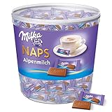 Milka Naps Alpenmilch 1 x 1kg, Zartschmelzende Mini-Schokoladentäfelchen aus feiner Alpenmilchschokolade, Dose