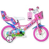 Dino Bikes – 12 Zoll Kinderfahrrad Peppa Wutz Pig – Mädchen Fahrrad mit abnehmbaren Stützrädern ab 2 Jahren – Kinderrad mit Frontkorb & Puppenträger – verstellbare Sattel- & Lenkerhöhe (Pink)