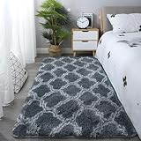 Mateju Teppich Wohnzimmer, Teppich Flauschig 160x230, Modern Hochflor Teppich Schlafzimmer Bettvorleger Teppich Waschbar für Interieur, Kinderzimmer, Schlafzimmer (160x230cm,Rauchgrau)
