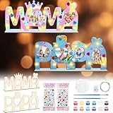 Idota Geschenke für MAMA PAPA 2 Stück Holzbuchstaben Bastelset mit LED und Aufkleber Vatertagsgeschenk Geburtstagsgeschenk Holznamen Bemalen und Fotos Weihnachtsgeschenke mit Pinsel und Malplatte