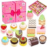 Spielküche Zubehör Dessert Spielset, Küchenzubehör Kinder, Kinder Küche Zubehör, Teeservice Holz, Kaufmannsladen Zubehör, Holzspielzeug Küchenspielzeug Geschenk Mädchen Jungen ab 3 Jahr