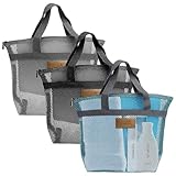 KQDRAVINE 3 Stück Duschtasche Camping, Große Kapazität Tasche Sandspielzeug, Duschbeutel mit Griff, Netztasche Strand, Faltbar für Fitnessstudio, Duschraum, Strand, Reisen und Camping