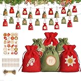 24 Adventskalender zum Befüllen Kinder, Stoff Weihnachtskalender zum Selber Befüllen, Adventskalender 2024 kinder Groß, Weihnachten Adventskalender Säckchen, DIY Adventskalender Stoffsäckchen Befüllen