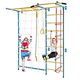 COSTWAY 7 in 1 Sprossenwand Kinderzimmer, Kletterwand aus Metall mit Klimmzugstange, Leiter, Seil & Netzwand, Klettergerüst Indoor, Turnwand für Kinder und Erwachsene, 200 kg Belastbar
