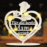 Geschenke für Mama Beste Mama der Welt Holz Herz Deko mit LED, Mutter Geschenke Beste Mama Geburtstagsgeschenk Muttertagsgeschenk für Mama Geschenk Geburtstag Weihnachten Muttertag. (Weiß)