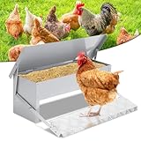 Sonnewelt Futterautomat Hühner aus Verzinkter Stahl 5KG Futterspender Hühnerfutterautomat Futtertrog mit Automatisches Pedal und Wasserfest Decke Hühnerfutter für Geflügel
