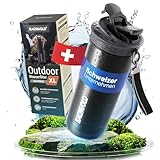 Bachgold® Profi Outdoor Wasserfilter Flasche XL [800ml] mit 2000L Filterkapazität I entfernt 99,99% aller Bakterien und filtert Viren, Partikel und Schwermetalle I Blackout- & Krisensicher (Schwarz)