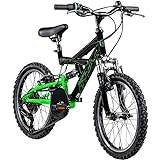 Galano Kinderfahrrad MTB 18 Zoll Fully FS180 Fahrrad Full Suspension ab 5 Jahre (schwarz/grün, 28 cm)