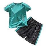 Tilozs Kinder Trainingsanzug Jungen Set 2-Teilig Jogginganzug Sommer Schnelltrockend Casual Klamotten, Grün, 134-140(Herstellergröße: 140)