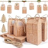 I LOVE MOM Adventskalender zum Befüllen, Adventskalender mit Zahlenaufklebern, 24 Stück Weihnachten Party Geschenkboxen zum Aufhängen oder Aufstellen, Gingerbread House-Deko DIY (Gingerbread House)