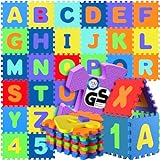 Spielwerk® 86-teilige Puzzlematte Baby Kinder 3,3m² Spielmatte Bodenschutzmatte Krabbelmatte Buchstaben Zahlen ABC Lernteppich XXL Schaumstoff Bunt