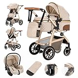 Gcarebb 3 in 1 Kinderwagen, Buggy Mit Auto Babyschale, Mit Höhenverstellbarer Kinderwagen Komplettset, KombiKinderwagen Mit Aluminiumrahmen für Neugeborene 0-4 Jahre