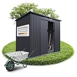 Juskys Geräteschuppen Metall M – Gartenhaus & Gerätehaus mit Schiebetür, Fundamentrahmen & Schloss, wetterfester Gartenschrank zur Aufbewahrung – Dunkelgrau