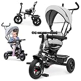HyperMotion Dreirad ab 1 Jahr mit Schubstange - 3-in-1 Kinderfahrzeug für 1-4 Jahre, bis 20 kg - mit höhenverstellbarem Elterngriff und Schiebelenker, Grau