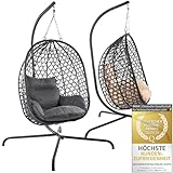 GOODS+GADGETS Hängesessel mit Gestell; Hängekorb Sessel; Schwebeliege Rattan Outdoor & Indoor Relax-Stuhl; Egg Schaukel ideal für Garten, Terasse, Kinderzimmer, Leseecke UVM. 120kg Tragkraft (Grau)