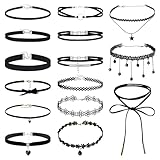 PYSEOSISE Choker Halskette Schwarz, 15 Stück Choker Kette Damen, Verstellbare Samt Choker Halsband Schwarz Velvet Halsband Damen für Täglich Party Halloween Cosplay
