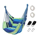 Hängemattenstuhl Hängeseilschaukel, max. 136 kg Hängesessel mit Tasche, hochwertiges Baumwollgewebe für höchsten Komfort und Haltbarkeit, perfekt für Outdoor, Zuhause, Terrasse, Hof (grün)