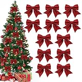 Weihnachtsbaum Deko, 12 Stück Rote Schleifen Weihnachten, Schleifen Weihnachtsbaumschmuck, Weihnachtsschleifen für Christbaumschmuck Weihnachtsdeko Weihnachten Adventskranz Deko (Rot) (Rot)