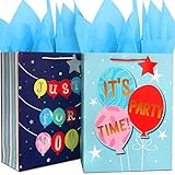 Papiertüten Blau,Groß Geschenktaschen Geburtstag für Jungen Teen Kinder Männer,Bunt Geschenktüten mit Seidenpapier,Papiertüten mit Henkel,Geschenktüte Geburtstag Geburtstagstüte, für Party Tüte Papier