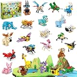 MOONTOY Mitgebsel Kindergeburtstag Gastgeschenke, 24 Tage Mini Bausteine Tiere Konstruktionsspielzeug, 3 IN 1 Baustein Spielzeug Geburtstag Party Geschenke Kinder 3-12 Mädchen und Jungen