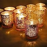 Vohocandle Teelichthalter Gold, 12er-Set Kerzenhalter Glas, Großpackung für den Tischaufsatz bei Hochzeiten, Teelichthalter aus Quecksilberglas (5.5cm x 6.5cm, B/H)