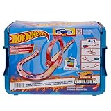 Hot Wheels Trackset, Trackset im Feuer-Design mit einem Hot Wheels Fahrzeug, 16 Track- und Stuntkomponenten in stapelbarer Spielzeug-Aufbewahrungsbox, HMC04