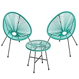 SONGMICS Balkonmöbel, Gartenmöbel-Set, 3er Set, Sitzgruppe, Terrassenmöbel, Tischoberfläche aus Glas, 2 Stühle, Innen- und Außenbereich, für Terrasse, Garten, Balkon, im Freien, türkisblau GGF013C02