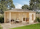 Alpholz 5-Eck Gartenhaus Liwa aus Massiv-Holz, Gerätehaus mit 28 mm Wandstärke, Garten Holzhaus inklusive Montagematerial, Geräteschuppen Größe: 595 x 300 cm
