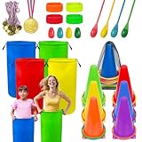 LINAYE Outdoor Spiele für Kinder Kindergeburtstag, Spiele für Draußen - Sackhüpfen Säcke, Eierlauf Spiel, Ringwurfspiel, 3-Bein-Rennbänder Outdoorspiele Gartenspiele für Kinder ab 4 5 6 Jahre