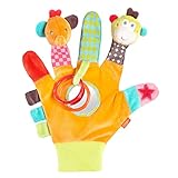 Fehn Spielhandschuh Safari – Fingerpuppen Baby Spielzeug Affe und Elefant zum Greifen und Geräusche erzeugen – Handpuppen für Kinder und Babys ab 0+ Monaten - Puppenhandschuh mit Greifling und Rassel