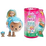BARBIE Cutie Reveal Puppe - 6 Überraschungen in einer Verpackung, Plüschtierfreunde, Teddybär in Delfin-Plüschkostüm, Chelsea-Puppe mit blondem Haar und Zubehör, ab 3 Jahren, HRK30