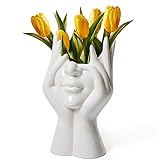 Winter Shore Vase Gesicht aus Keramik - Dekorative Weiße Vase für Frische Blumen, Künstliches Pampasgras & Blumensträuße - Blumenvase Modern - Ästhetisches Vasen Deko Geschenk - 18 cm x 9 cm (H x B)