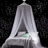 Modacraft Sterne Mond Leuchtende Moskitonetz für Doppelbett Einzelbett Babybett Kinderzimmer mit Klebehaken Schrauben, Feinmaschiges Betthimmel Mückennetz für Zuhause und Reisen Indoor Outdoor