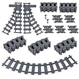 HOTUT City Schienen, 32 Stück City Zug Schienen Set, Bausteine Zug Schienen Set Kompatibel mit dem Marktführer, Spielzeug Eisenbahnschienen für Mädchen und Jungen Geschenk