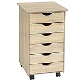 tectake® Rollcontainer mit Schubladen, Schubladenschrank 6x Schublade, mit Rollen, Büro Organizer, Schreibtisch Schrank, Rollwagen Unterschrank, Aufbewahrungsschrank Office - Holz hell, Eiche Sonoma